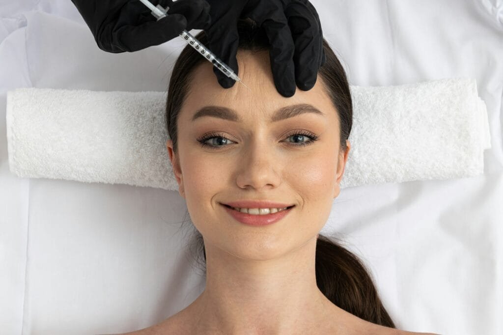 Concept of beauty and botox with young woman
