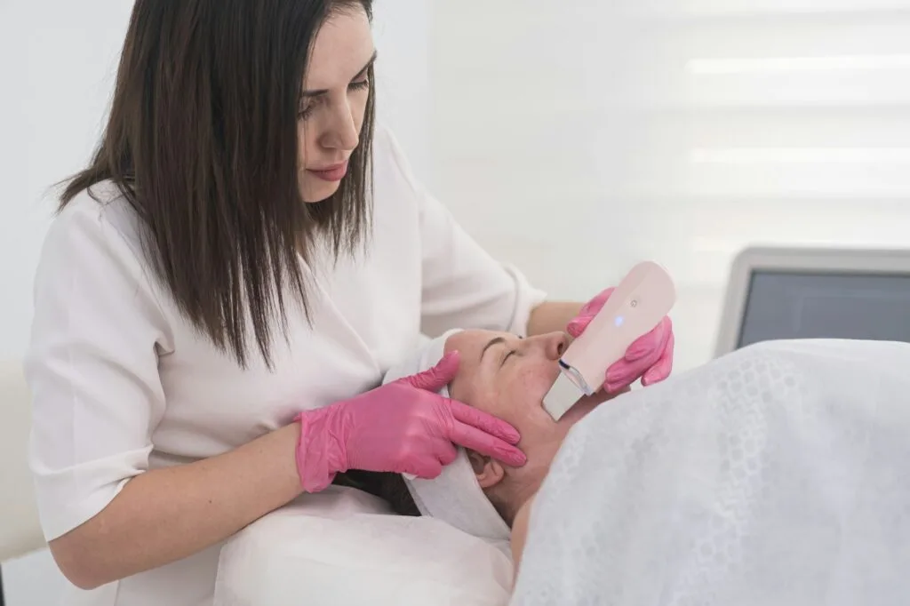 skincare treatments by professional ultrasonic pore cleansing cavitation devices to remove acne